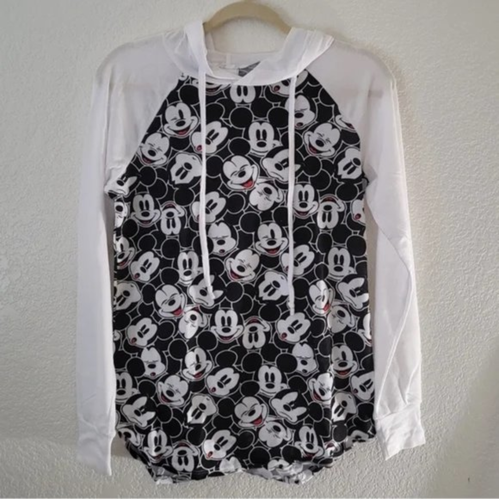 Disney Mickey Mouse Faces All Over Print Lightweight Hooded Sweatshirt